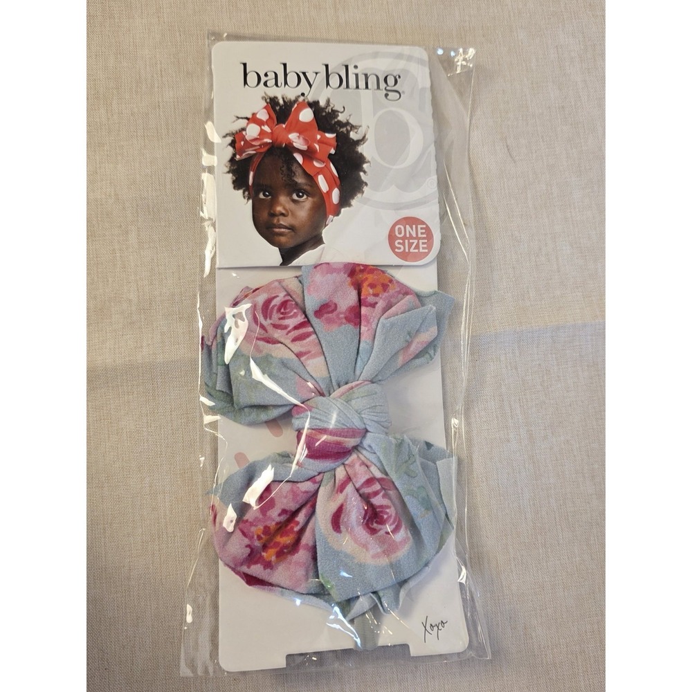 baby bling bow headband Blue With Pink Roses One Size New